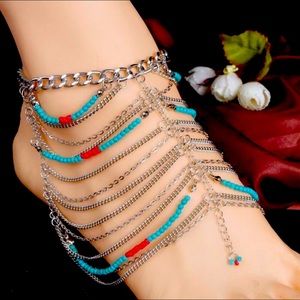 Beaded Silver Chainlink Anklet